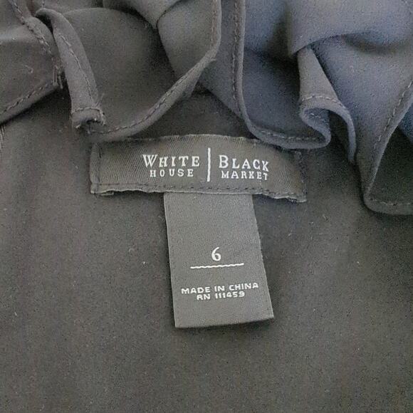 WHBM Ruffle Cap Sleeve Black Dress Womens Size 6 Ruched Formal Cocktail Event - Picture 3 of 6